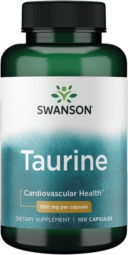 Swanson Taurine - Aminosyretilskud til fremme af energiproduktion og elektrolytbalance - naturlig formel støtte hjerte sundhed & velvære - (100 kapsler, 500mg hver)