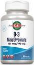 KAL Vitamin D3 & Magnesium Glycinate, Forbedret Absorption Formel med BioPerine, Muskel & Bone Health Support, Immunsupport & Mere, Non- GMO, Gluten Free, 45 Servere, 90 VegCaps