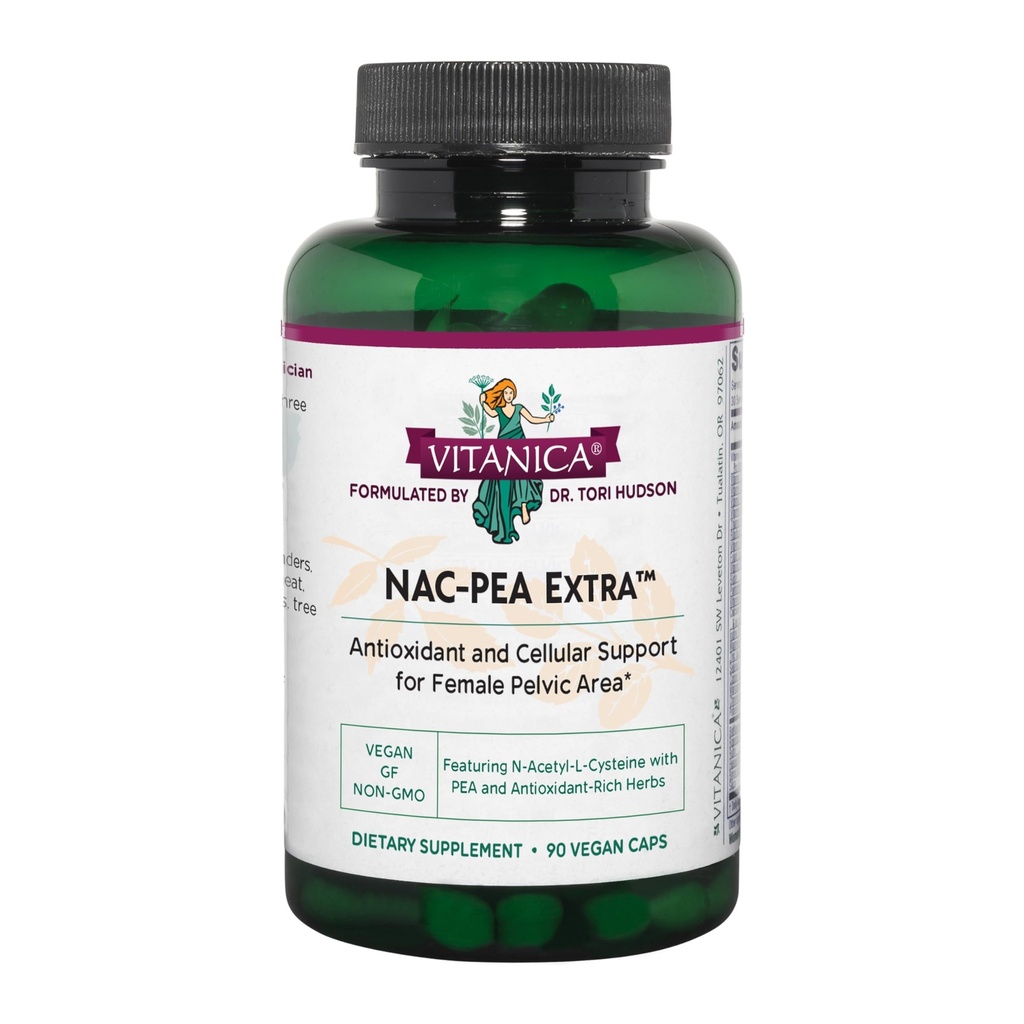 Vitanica NAC- Pea Extra - Pelvic Tissue & Antioxidant Support for Sund Response to Joint Discomfort - Supplement med Pine Bark Extract, Curcumin Phytosome & NAC - Lady - 90 Vegan Caps