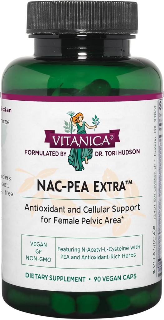 Vitanica NAC- Pea Extra - Pelvic Tissue & Antioxidant Support for Sund Response to Joint Discomfort - Supplement med Pine Bark Extract, Curcumin Phytosome & NAC - Lady - 90 Vegan Caps