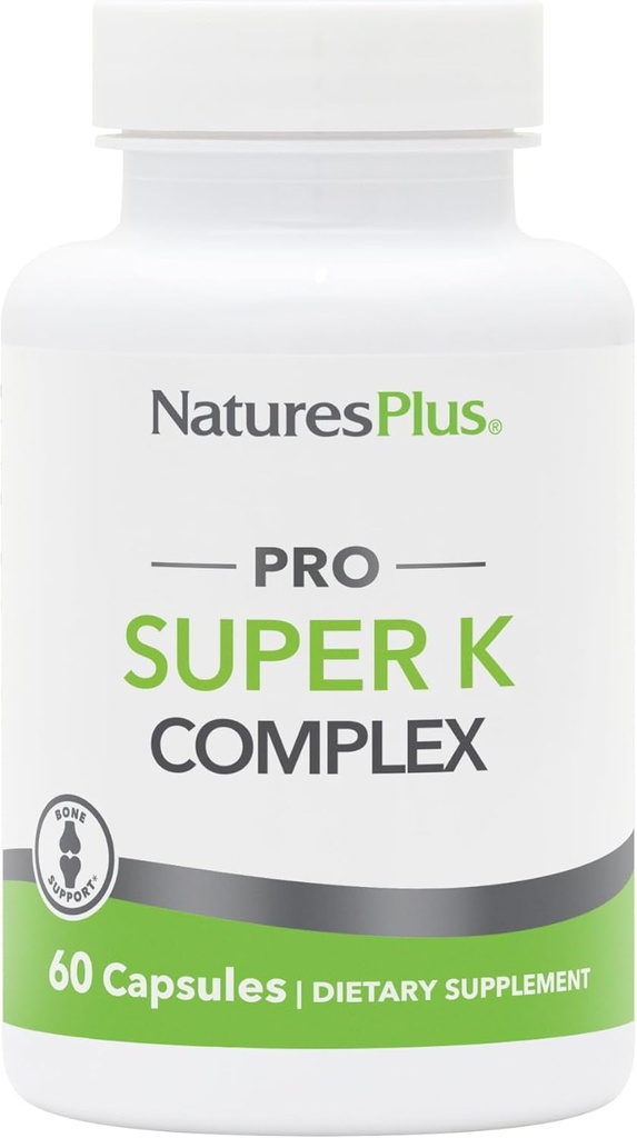 NaturesPlus PRO Super K Complex - 60 kapsler - fremmer sund Calcium Metabolisme - Inkluderer Vitamin K1 & K2 - Non- GMO, Vegan & Gluten Free - 60 Serveringer