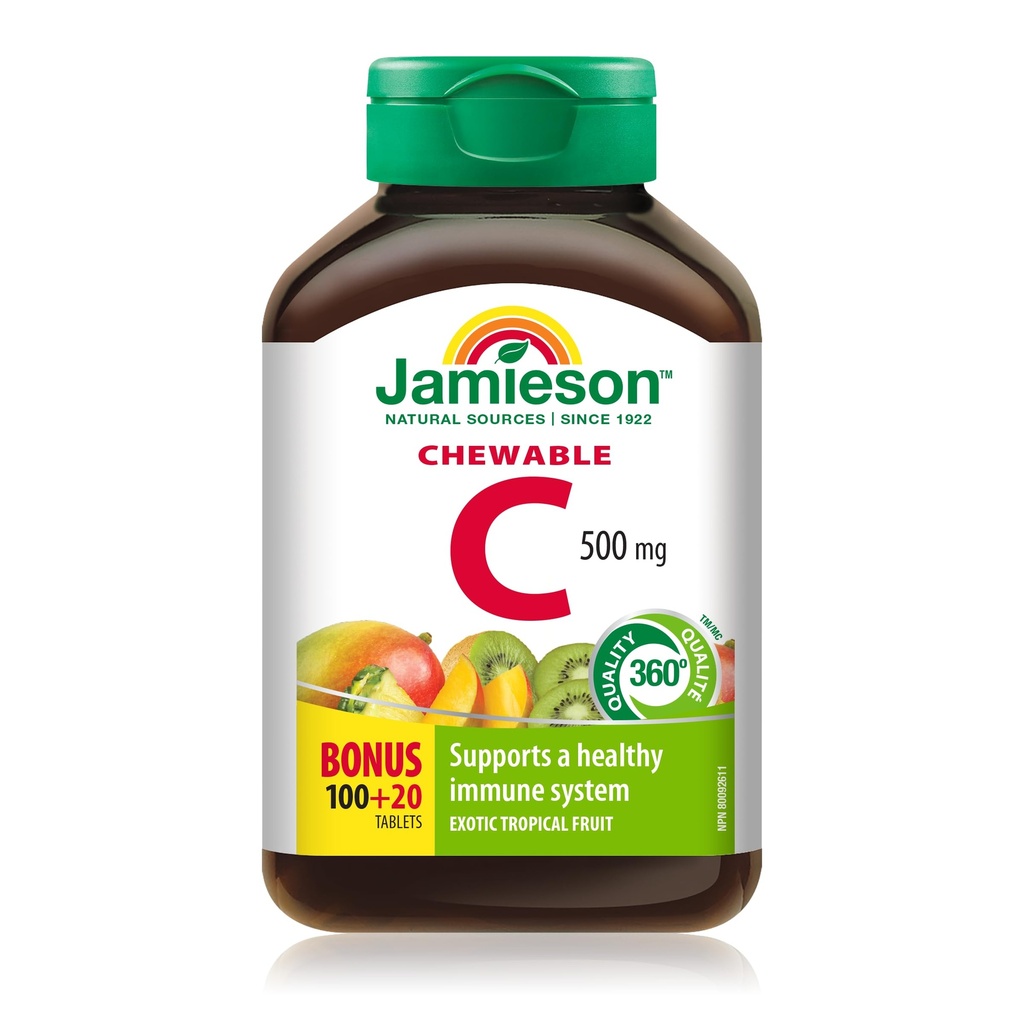 Jamieson Chewable C-vitamin 500 mg Exotic Tropical Fruit, 120ct, Importeret fra Canada}