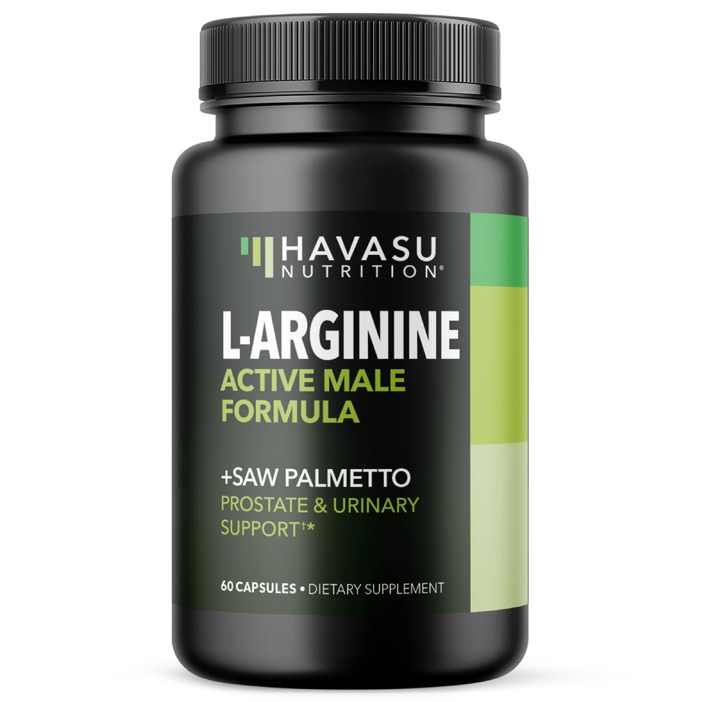 L- Arginin 500mg og Saw Palmetto 500mg - Nitrooxid og prostata sundhed kosttilskud til mænd - 60 Greve - Endurance og urinveje Funktionsstøtte - 1 måned Supply - Vegan, non-GMO kapsler