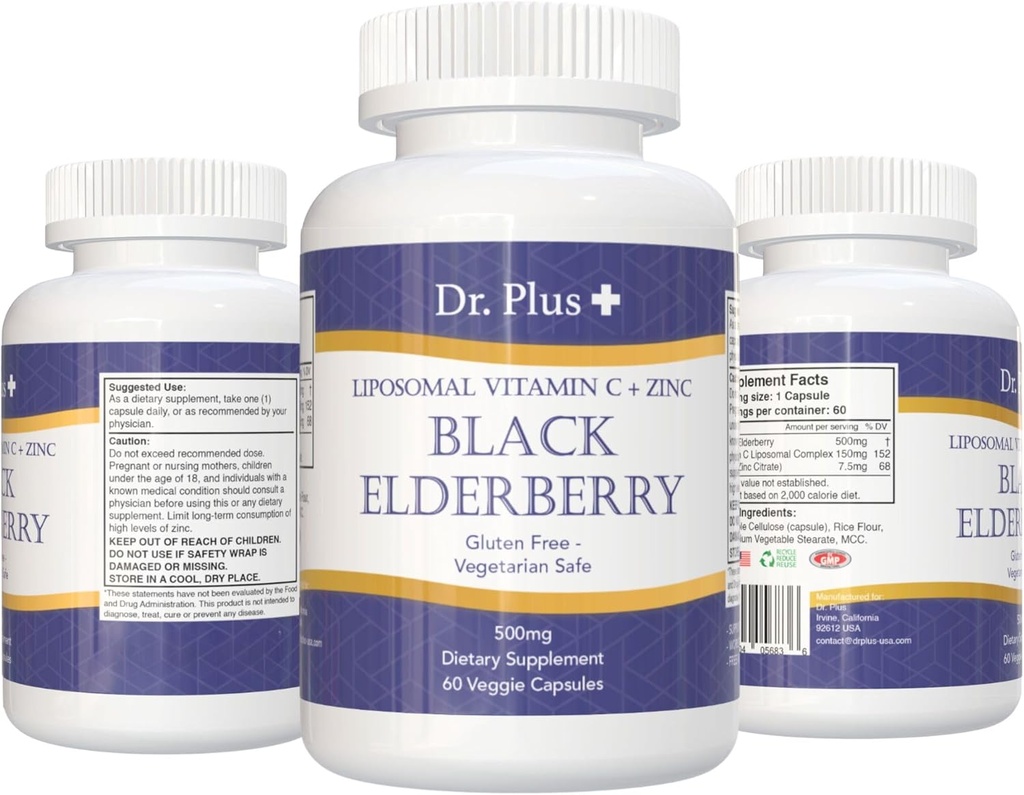 Liposomal ImmunoBoost Black Elderberry - C-vitamin - Zink Gluten Free Vegetarian Safe Dietary Supplement 60 Veggie Kapsler
