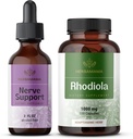 HERBAMAMA Nerve Support and Rhodiola Kit - Bundle of Nerve Support Liquid Complex 2 fl oz & Rhodiola Rosea Capsules - Vegan, non-GMO, Sugar & Alcohol- Free, 2 Pack