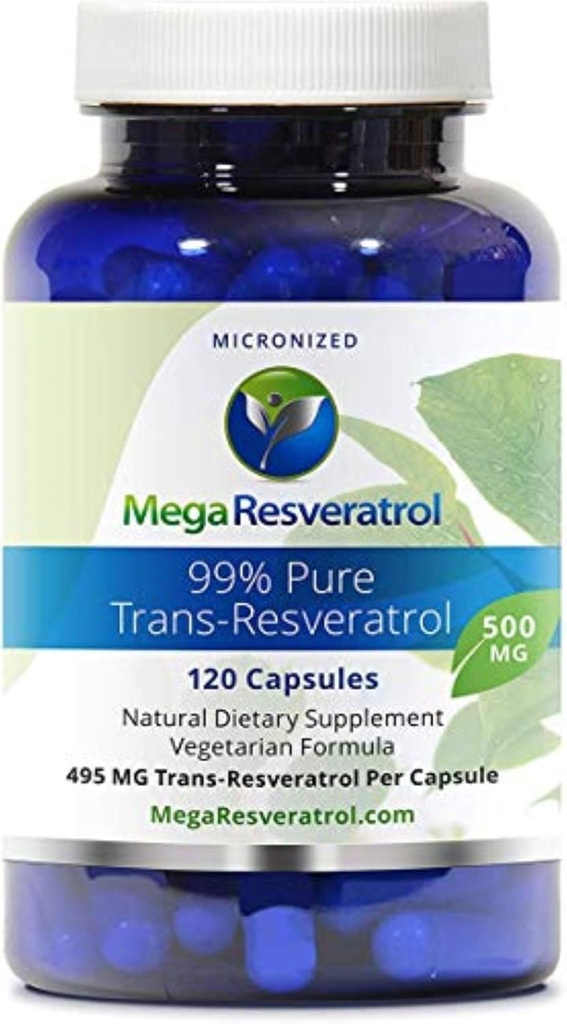 Mega Resveratrol, Pharmaceutical Grade, 99% Pure, Isolate, Mikroniseret Trans- Resveratrol, 120 Veggie Caps, 500 mg per kapsel. Renhed certificeret. Absolut ingen giftige "inaktive" Ingredienser Tilføjet.