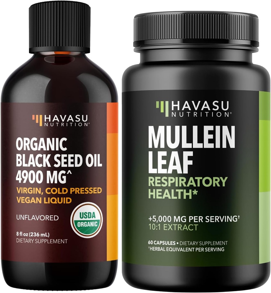HAVASU NUTRITION Organic Black Seed Oil Liquid + Mullein Leaf Kapsler Bundle