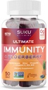 SUKU Vitaminer - Ultimate Immunity - Elderberry Echinacea og Propolis Gummies for immunforsvar, Let at tygge - Non GMO, Gluten Sugar Free - Pomegranate Lime Flavored Gummy Vitaminer, 50 Greve