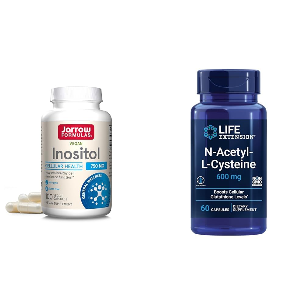 Jarrow Inositol 750mg 100 Veggie Capsules & Life Extension NAC 600mg 60 Capsules Lever & åndedrætsværn