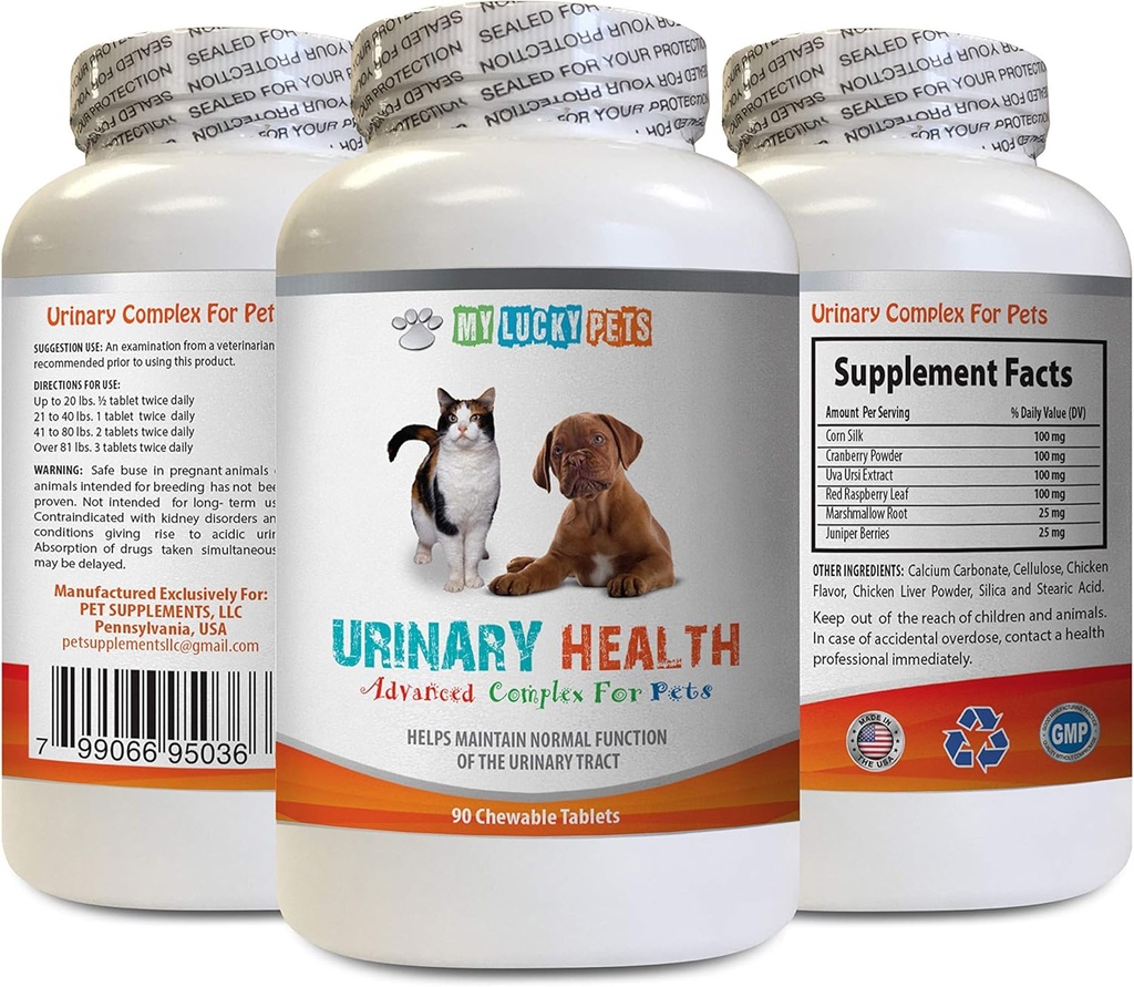 kat Urin Treats - Kæledyr Urinary Health Complex - for hunde og katte - Avanceret Brege Support - Tranebær til katte - 1 flaske (90 Treates)