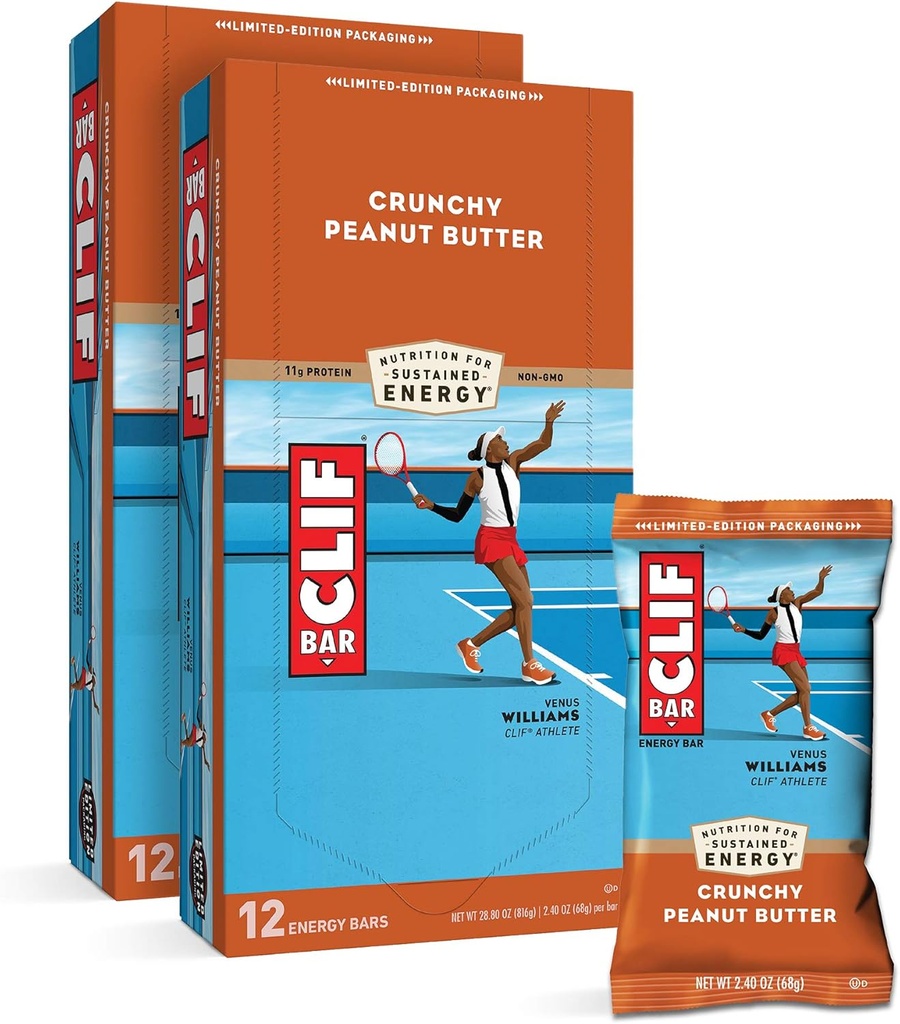 CLIF KARS - Energy Bars - Crunchy Peanut Butter - Made with Organic Oats - Plant Based Food - Vegetar - Kosher (2.4 Ounce Protein Bars, 24 Greve) Packaging May Vary