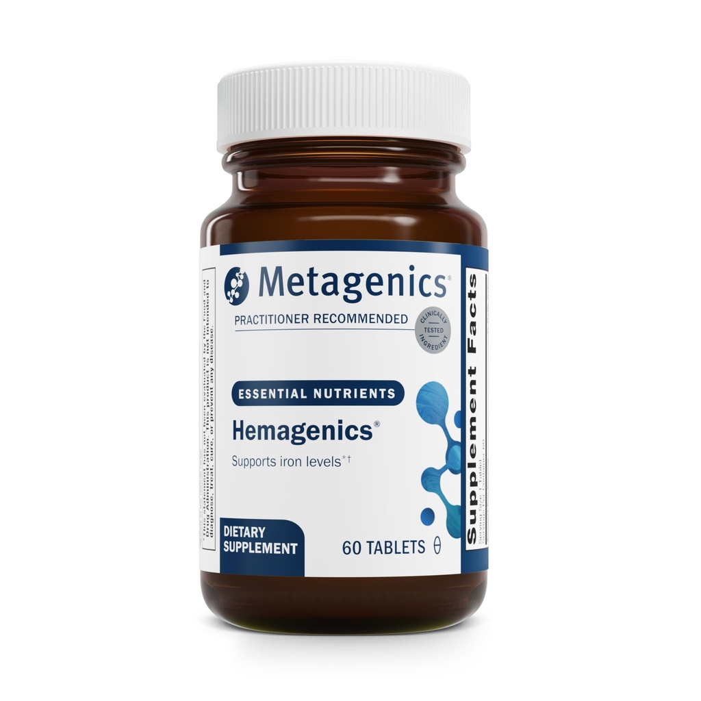Metagenics Hemagenics Iron Supplement med B12, B6 & Folate Understøtter Red Blood Cell Dannation, Energi & immunforsvar * Non- Constipating, Non- GMO, Gluten- Free, Vegetar - 60 tabletter