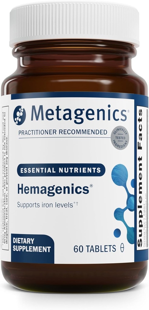 Metagenics Hemagenics Iron Supplement med B12, B6 & Folate Understøtter Red Blood Cell Dannation, Energi & immunforsvar * Non- Constipating, Non- GMO, Gluten- Free, Vegetar - 60 tabletter