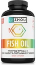 Zhou Fish Oil - Fish Oil Supplement for kvinder & mænd, Omega 3 Fedtsyrer, Naturlig kilde til DHA & EPA for voksne, Burpless, Pure, Heart & Joint Health - 120 Softgels