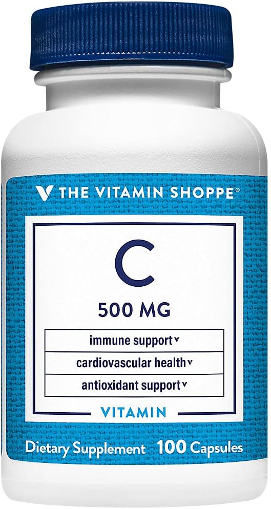 Vitamin Shoppe C-vitamin 500MG, antioxidant, der understøtter immunforsvar og kardiovaskulær sundhed (100 kapsler)