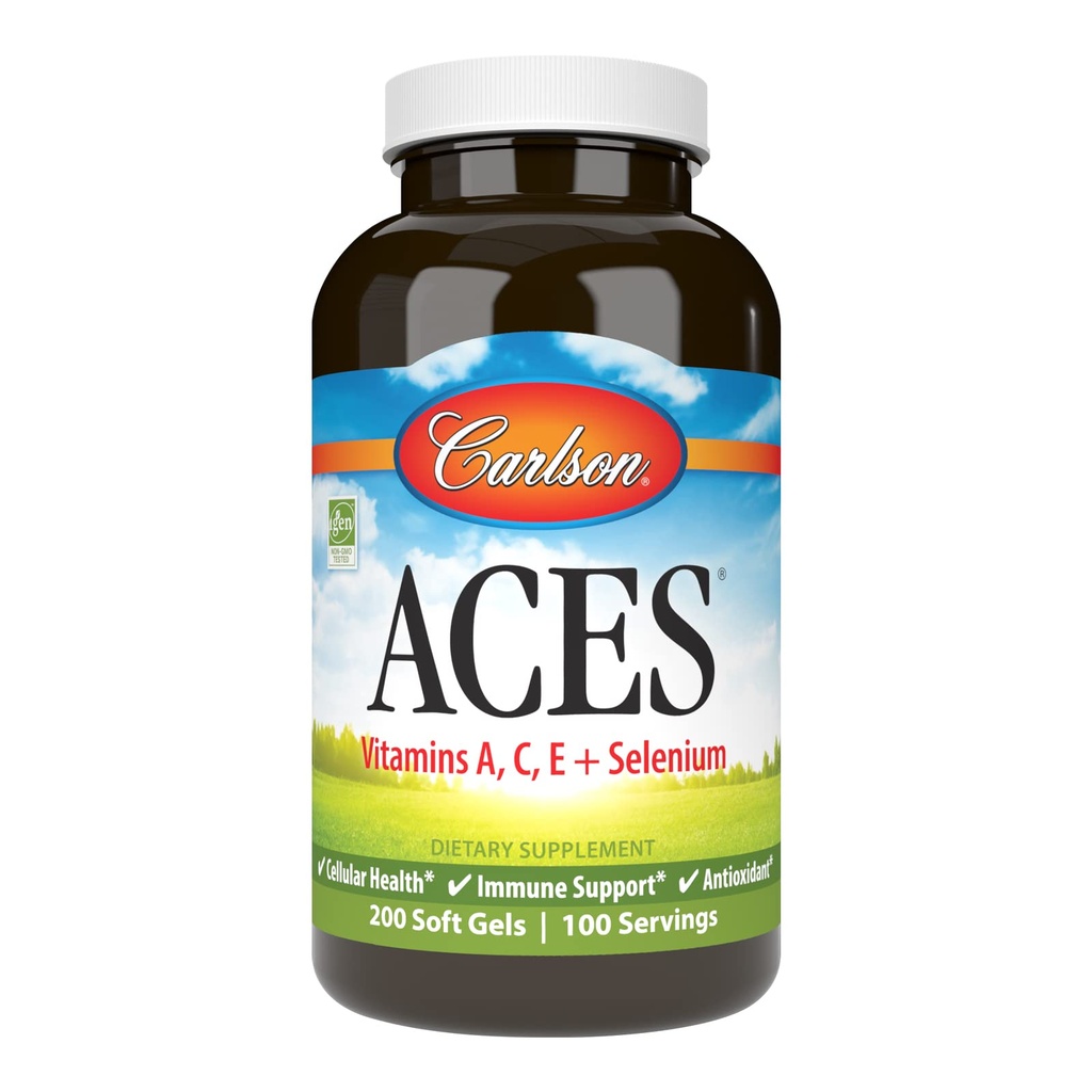 Carlson - ACES, Vitaminer A, C, E + Selenium, Cellular Health & immunsupport, Antioxidant, 200 Softgels