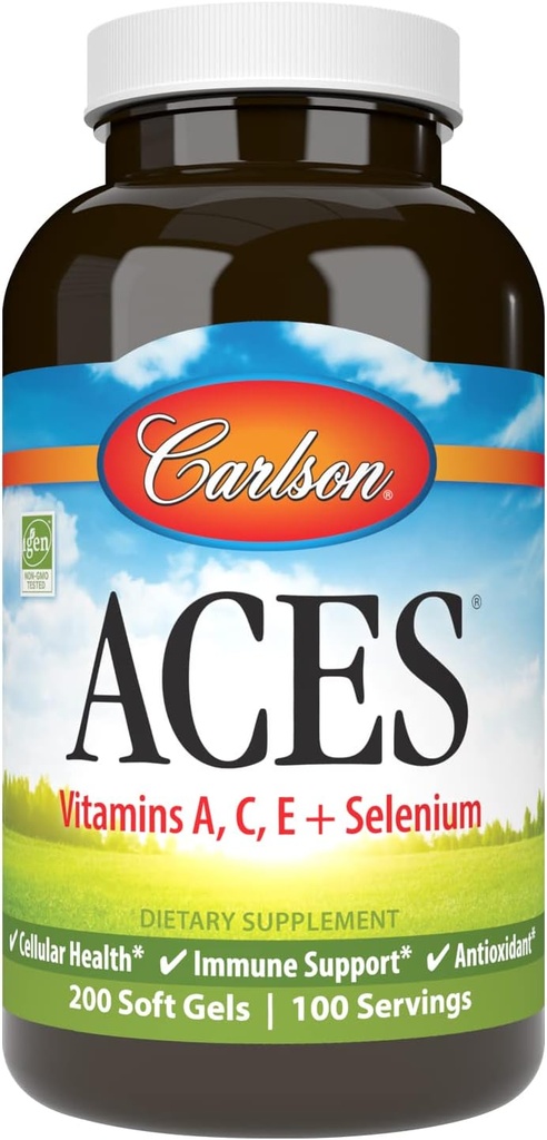 Carlson - ACES, Vitaminer A, C, E + Selenium, Cellular Health & immunsupport, Antioxidant, 200 Softgels