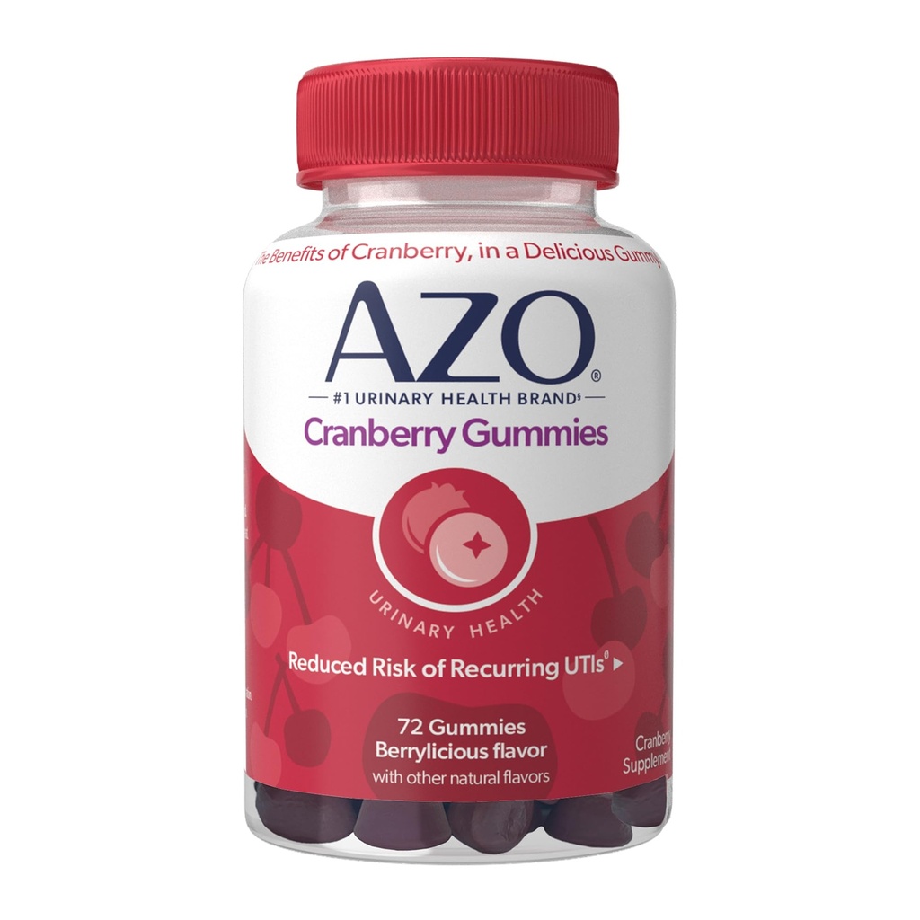 AZO Cranberry Urinary Tract Health Gummies Kosttilskud, 2 Gummies = 1 Glas af Cranberry Juice, Hjælper Cleanse & Protect, Natural Berrylicious Flavor, Non- GMO, 72 Gummies