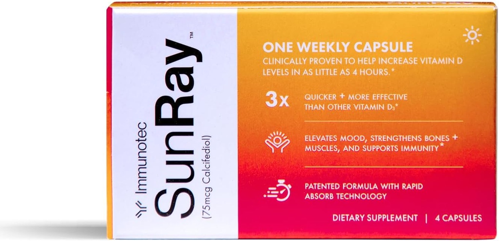 Immunotec Sunray - Calcifediol 75 mcg - Avanceret form af D-vitamin - En gang om ugen dosis - Superior Absorption - Hurtig skuespil
