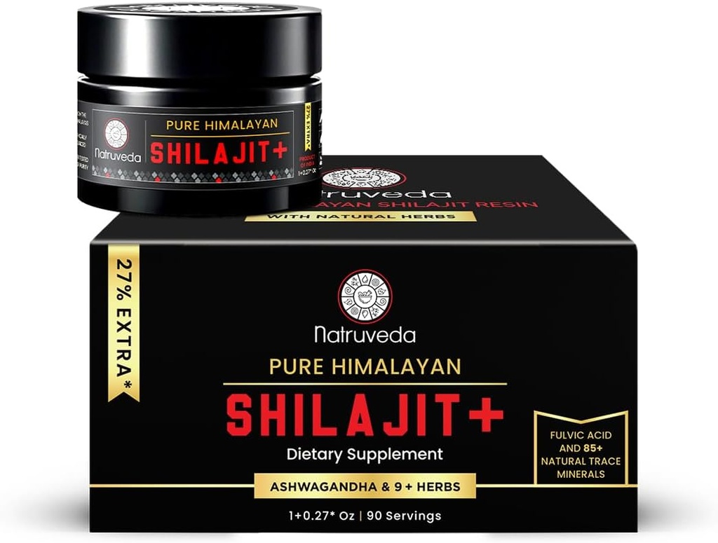 Himalayan Shilajit Resin for Mænd & Kvinder - Organic Shilajit, Fulvic Acid & 85 + Natural Trace Minerals - Ayurvedic Dietary Tea Resin, 10 naturlige ingredienser f - 90 Servering, 1.27oz