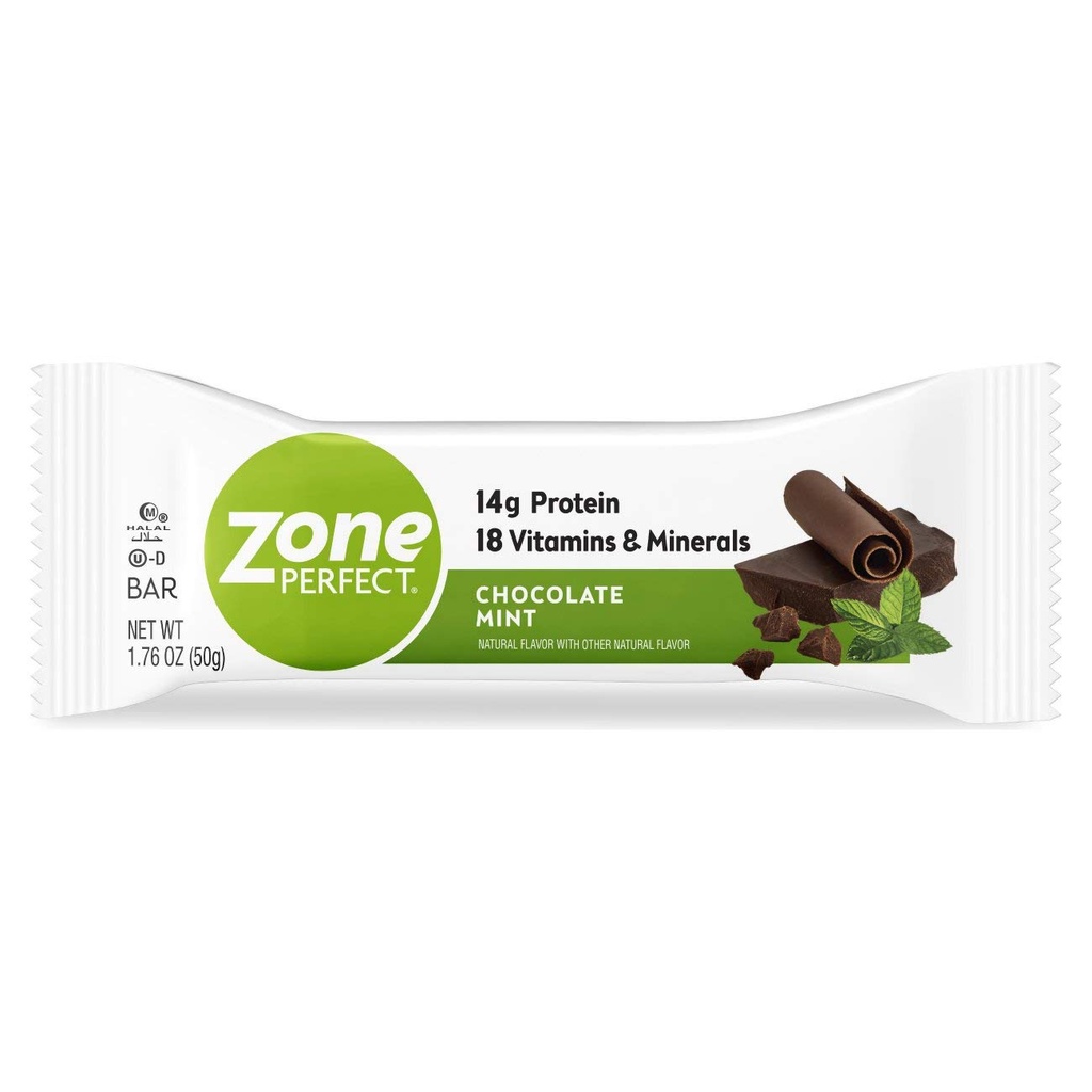ZonePerfect Protein Bars, 14g Protein, 18 Vitaminer & Mineraler, Nutriøs Snack Bar, Chokolade Mint, 12 Barer