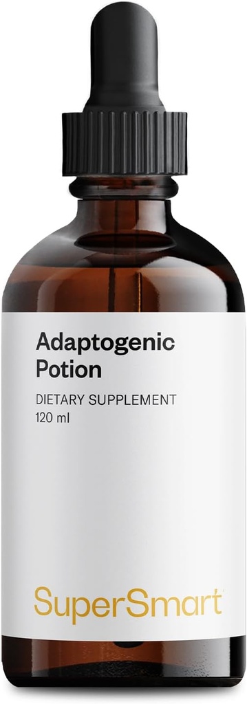 SUPERSMART - Adaptogen Potion - 10 urter & svampe (Astragalus, Holy Basil & Reishi, Cordyceps & Shiitake) - Adrenal Support & Immunsystem Booster 124; Non- GMO & Gluten Free- 120 ml
