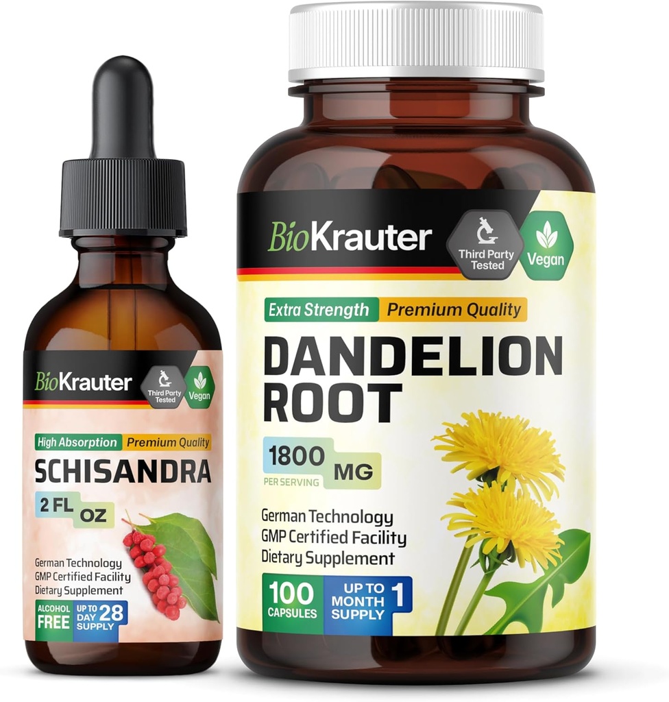 BIO KRAUTER Schisandra Tincture 2 Fl. Oz. & Mælkebøtte 100 Kapsler