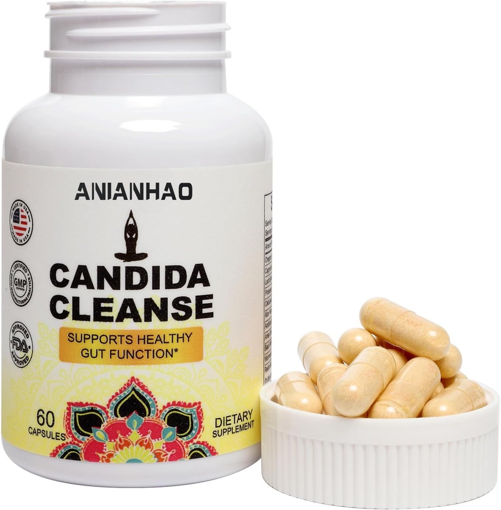Candida Cleanse with Natural Herbs and Probiotics, Oregano Leaf, Wormwood, Caprylic Acid, Black Walnut