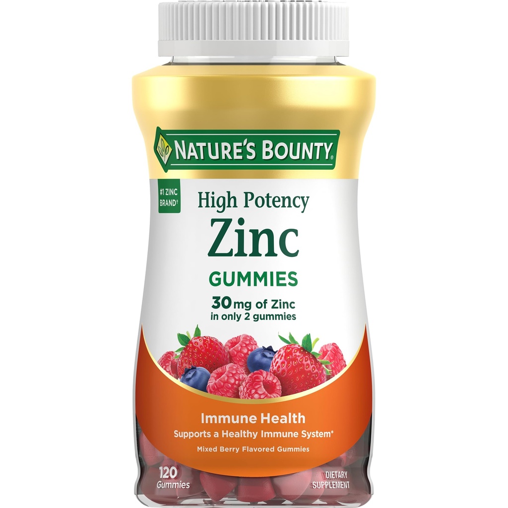 Naturens Bounty Zink Gummies, immunforsvar Gummies, understøtter hud & antioxidant sundhed, blandet berry, 30mg, 120 Greve