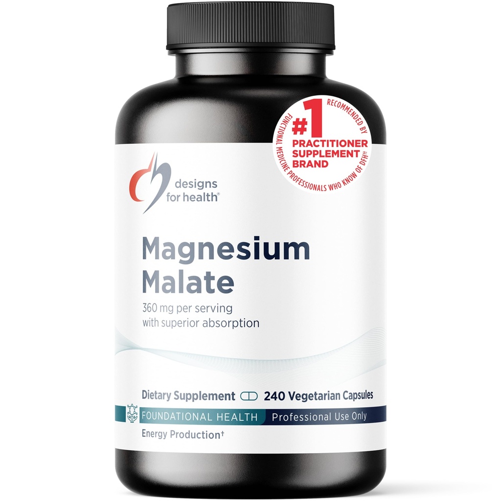 Design til sundhed Magnesium Malat - Chelated Magnesium som Di Magnesium Malat - Meget biotilgængelig Form til at understøtte energi, Knoglesundhed + muskel Inddrivelse (240 Magnesium Malat kapsler)