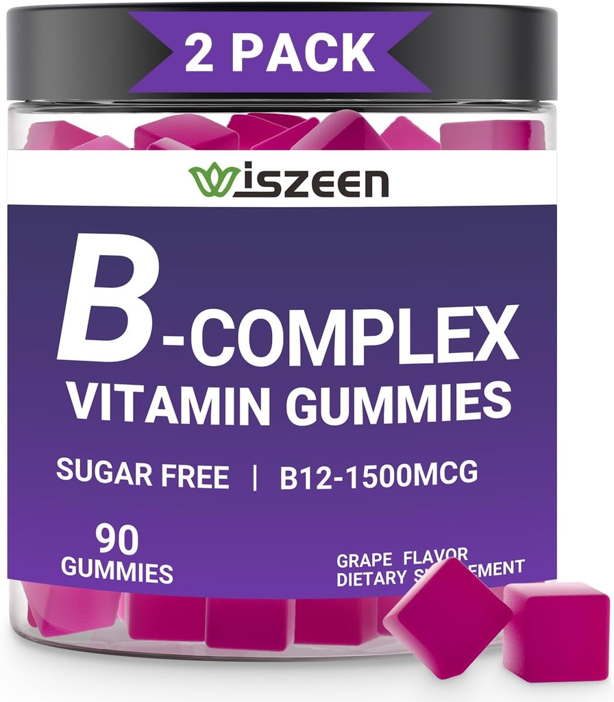 Sugar Free Vitamin B Complex Gummies med C-vitamin, Metyleret B Complex Vitaminer til kvinder, Mænd og voksne - B12, B1, B2, B3, B5, B6, B7, B9 - Vitamin B Complex supplement til energi immunforsvar