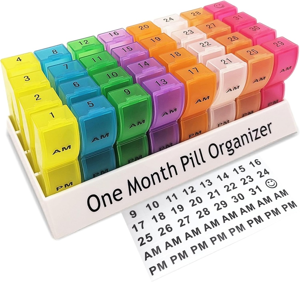Månedlig Pill Organizer 2 gange om dagen, 30 dag En måned Pill Box AM / PM, Ugentlig Pill Holder Pill sag for vitaminer, fiskeolie, Kosttilskud og medicin