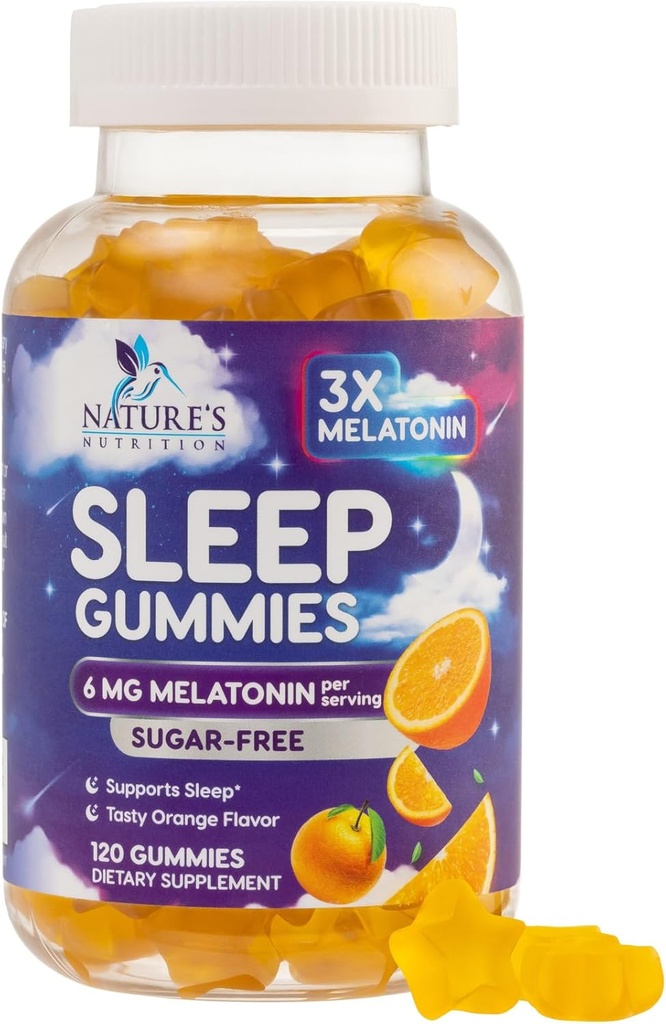 Melatonin sovegummi sukkerfri - 6 mg melatonin sovegummi til voksne, ekstra styrke sovegummi kosttilskud, lejlighedsvis sovegummi supporttillæg, 6 mg Gomitas para Dormir - 120 Tæl
