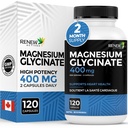 GENNEW AKTIVITETER Magnesiumglycinat 400MG per 2 kapsler Pure Magnesium Bisglycinat til fuld kropsafslapning, søvn, muskler, Bones & Energy - Electrolyte Balance - Made in Canada -120 kapsler