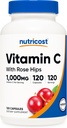Nutricost C-vitamin med Rose HIPS 1025mg, 120 kapsler - C-vitamin 1000mg, Rose HIPS 25mg, Premium, Non- GMO, Gluten Free Supplement