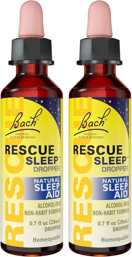 Bach RESCUE Sleep Dropper, Natural Sleep Aid, Homøopatisk Blomst Essence, Gratis Melatonin, Sukker, & Gluten, Familie-Friendly, Non- Alkohol Formel, 2 Pack, 20ml Ea