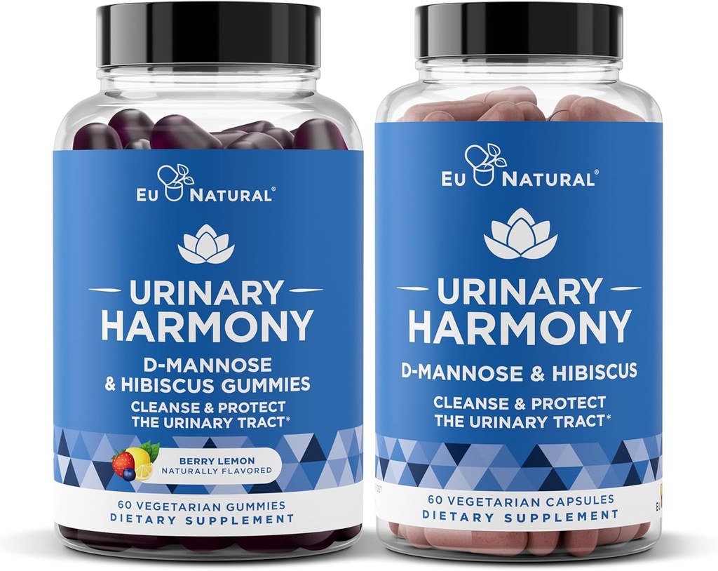 Urinary Harmony Kapsler og Gummies Bundle - Urinary Tract Sundhed for Kvinder - D- Mannose & Hibiscus Rense, Flush & Beskyt Det Urinære System