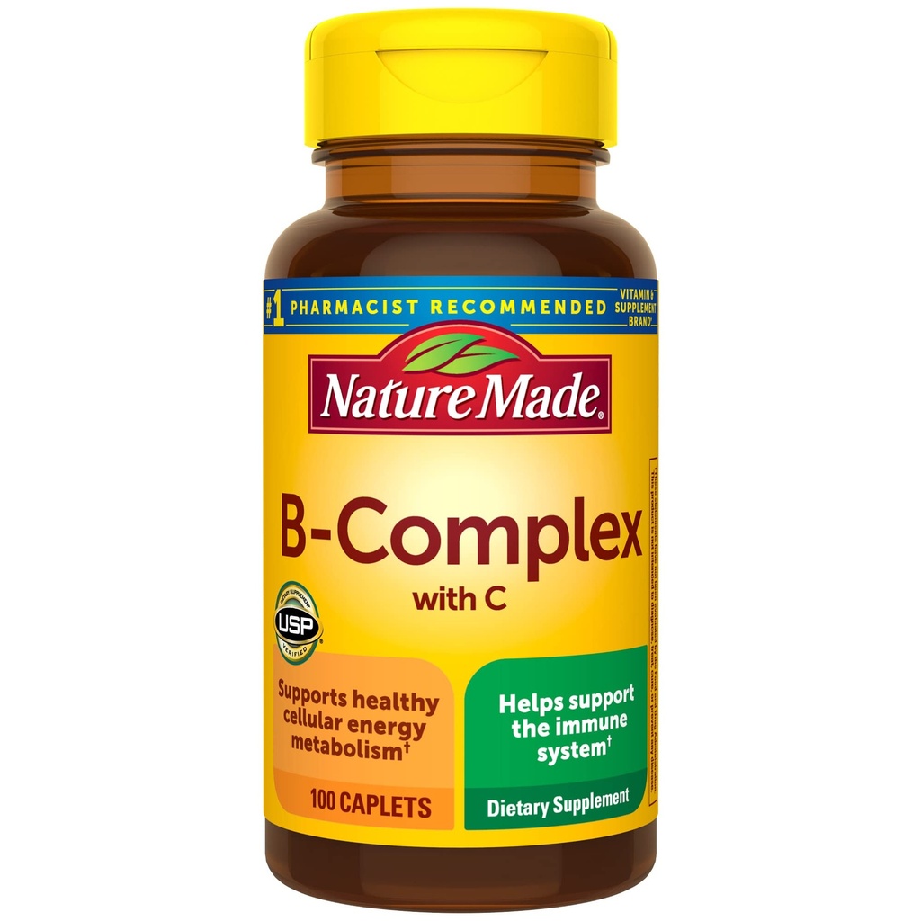 Nature Made B Complex med C-vitamin, Kosttilskud til immunsystemet, 100 kapsler, 100 dages forsyning