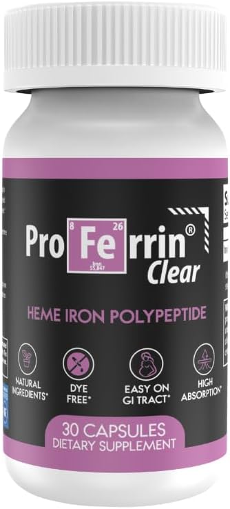 Proferrin Clear 30ct • 124; US Made heme Iron for high Absorption, Easy on GI Tract • 124; Natural, NSF Certified, farvefri
