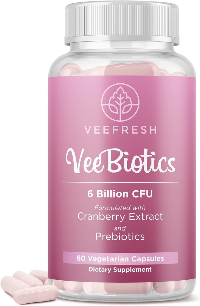 VeeFresh VeeBiotics Cranberry Probiotika til kvinder - 60 Capsules Women 's Probiotics med Prebiotics & Cranberry Extract for pH Balance & Odor Control, fremmer sund vaginal Flora & Samlet Wellness