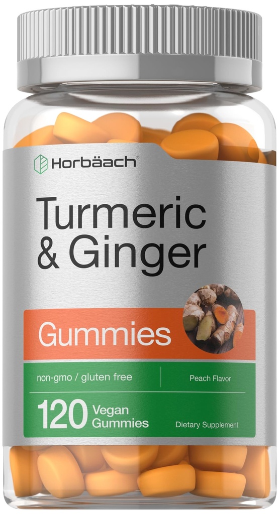 Horbäach gurkemeje og ingefær Gummies Note 124; 120 Greve Note 124; Peach Flavor