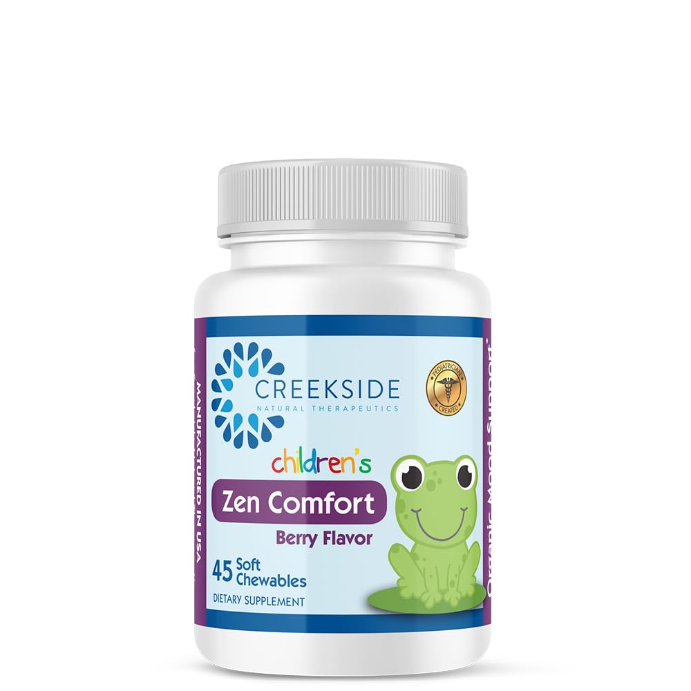Zen Comfort for Kids, Organic Afslapning Support med 5- HTP, L- Theanine, Passionflower, Zink, Pediatrician Formuleret, Zero Sugar, Vegan, Berry Flavor, 45 Soft Chewables