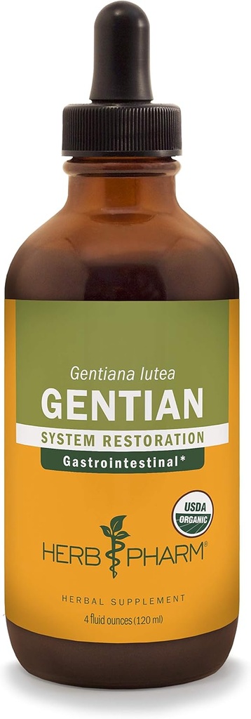 Herb Pharm Certified Organic Gentian Liquid Extract til fordøjelsesstøtte - 4 Ounce