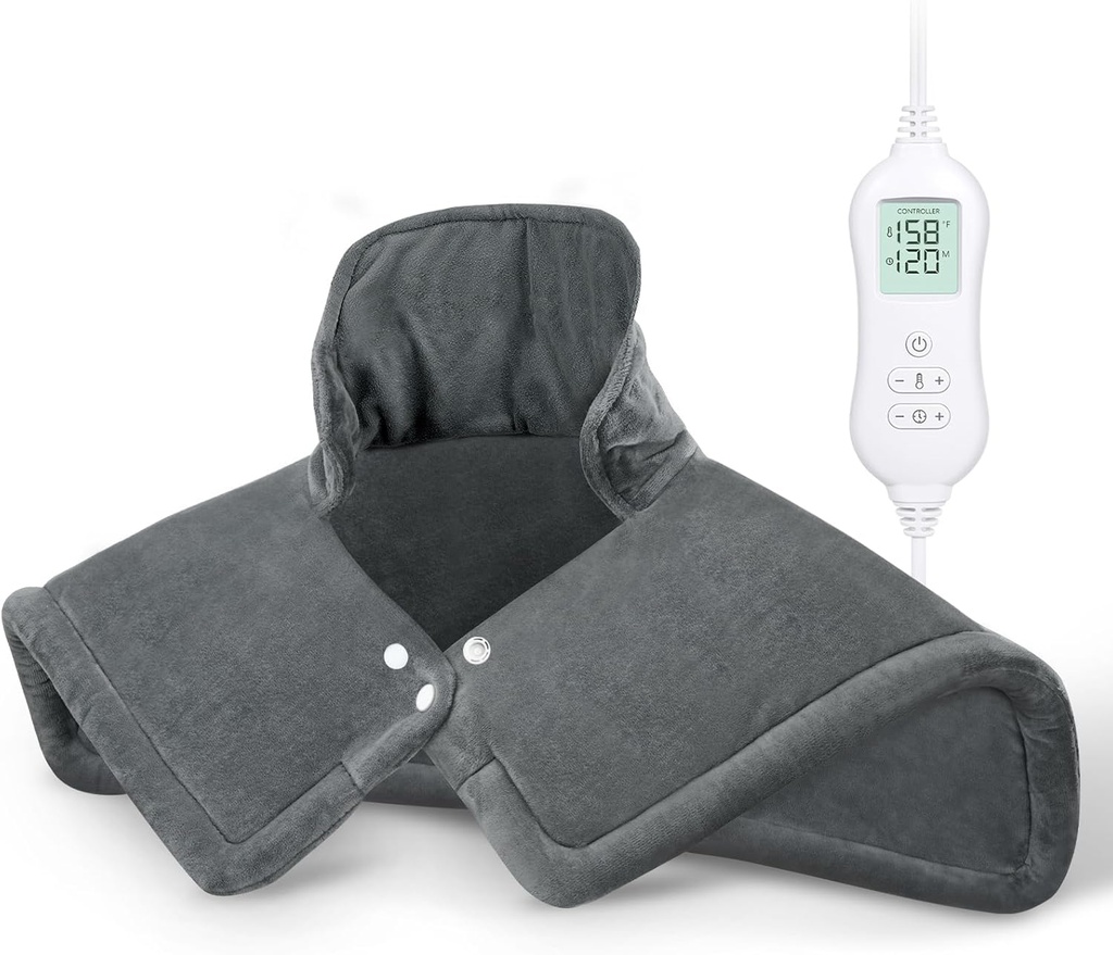 NOWWISH varmelegemer til hals og skuldre smertestillende, 2lb vægtet elektrisk hals varmelegemer med 10 varmelegemer og auto lukket, stor opvarmet wrap, Fødselsdagsgaver til kvinder mænd, 17 "x23", Grey