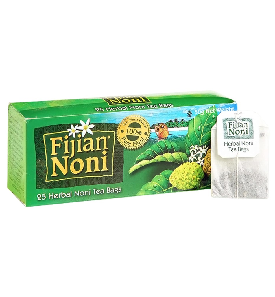 Fijian Noni - Organic Noni Herbal Tea - 25 Tea Tasker (50g) Pure Ceylon Green Tea, Lavet med Noni Fruit Leaves... Fra FIJI