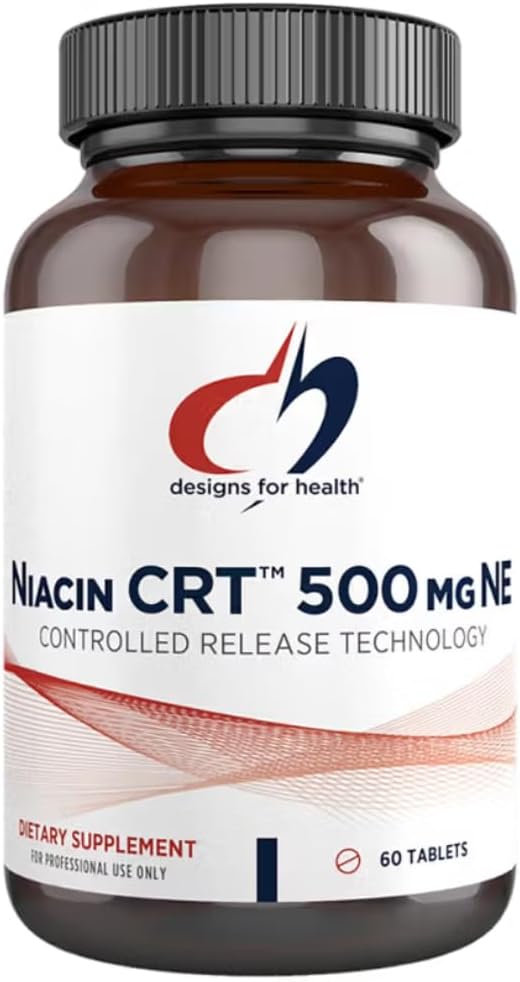 Design for sundhed Niacin 500mg - Niacin CRT Vitamin B3 (Nicotinsyre), Kontrollerede Slow Release Tablets to Help Minimize Flush - Non- GMO, Gluten Free Supplement (60 tabletter)