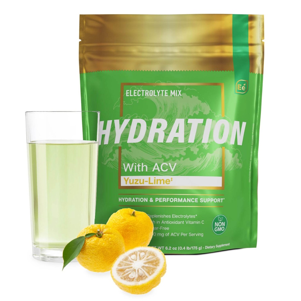 Essentielle elementer Hydration Pakker - Yuzu Lime Pack - Sukker Free Elektrolytter Powder Pakker - 25 Stick Pakker af Elektrolyter Powder Ingen sukker - Hydration Drink - med ACV & C-vitamin