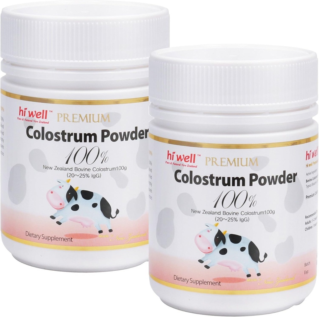 (Pack of 2) Hi Well Premium Pure New Zealand Bovine Grass- Fed Colostrum Powder 100% 100g