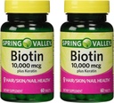 Spring Valley 10000mcg Biotin med 100 mg Keratin Kosttilskud, 60 greve (pakke med 2)