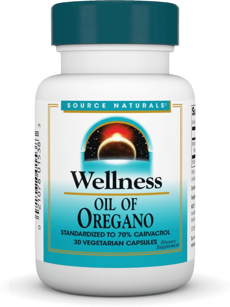 Source Naturals Wellness Oil of Oregano - Standardiseret til 70% Carvacrol - 30 vegetariske kapsler